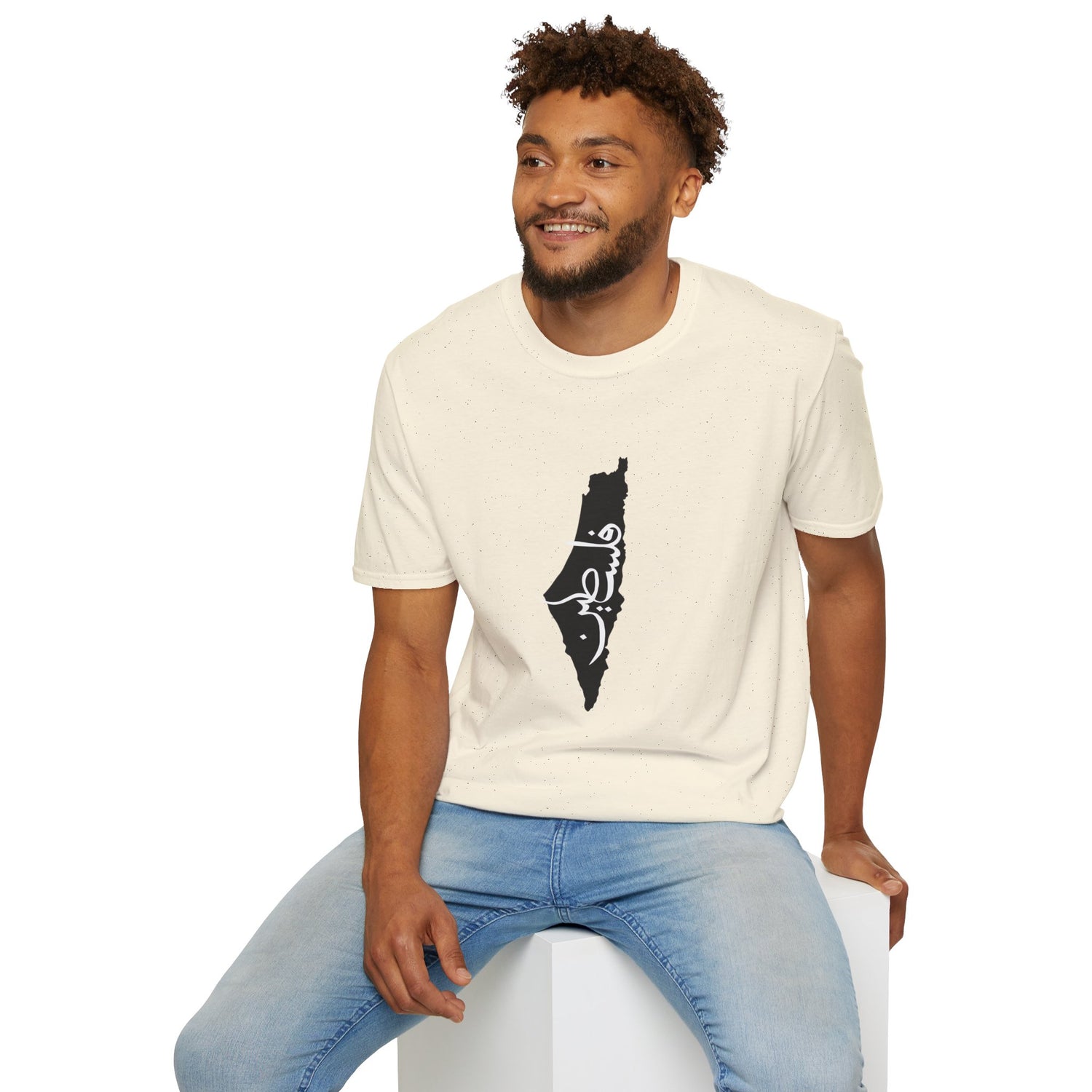 B&amp;W land of Freedom Map Tatreez Unisex Softstyle T-Shirt