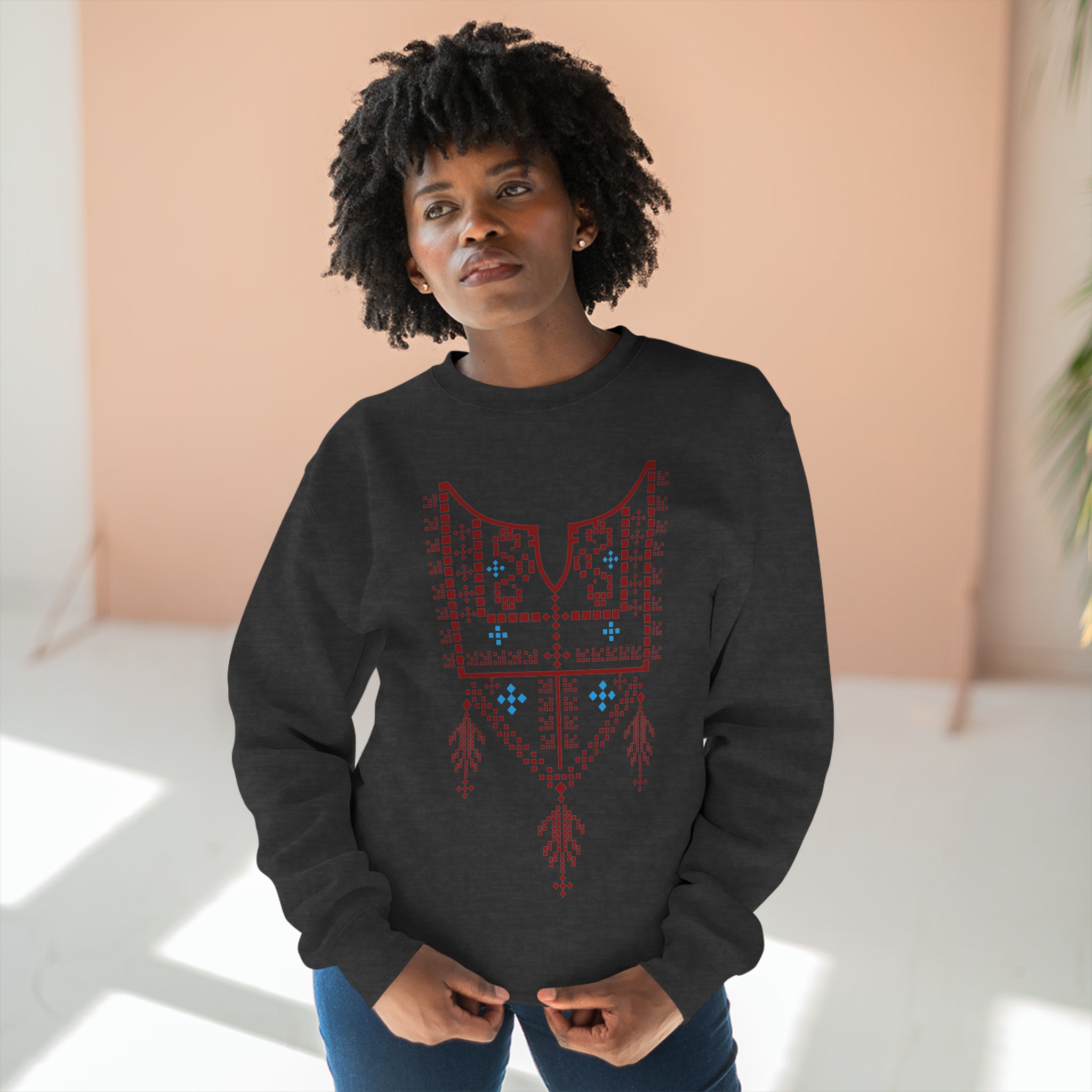 Palestinian Red Tatreez Unisex Premium Crewneck Sweatshirt