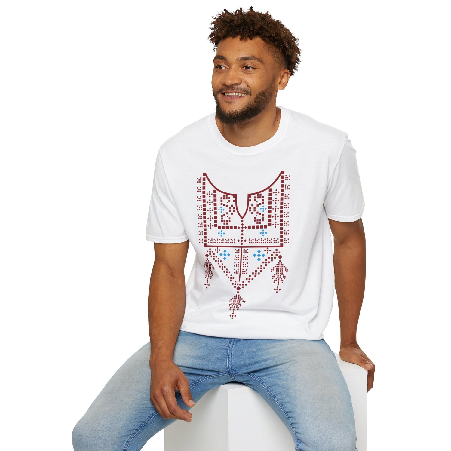 Red Palestinian Tatreez Unisex Softstyle T-Shirt