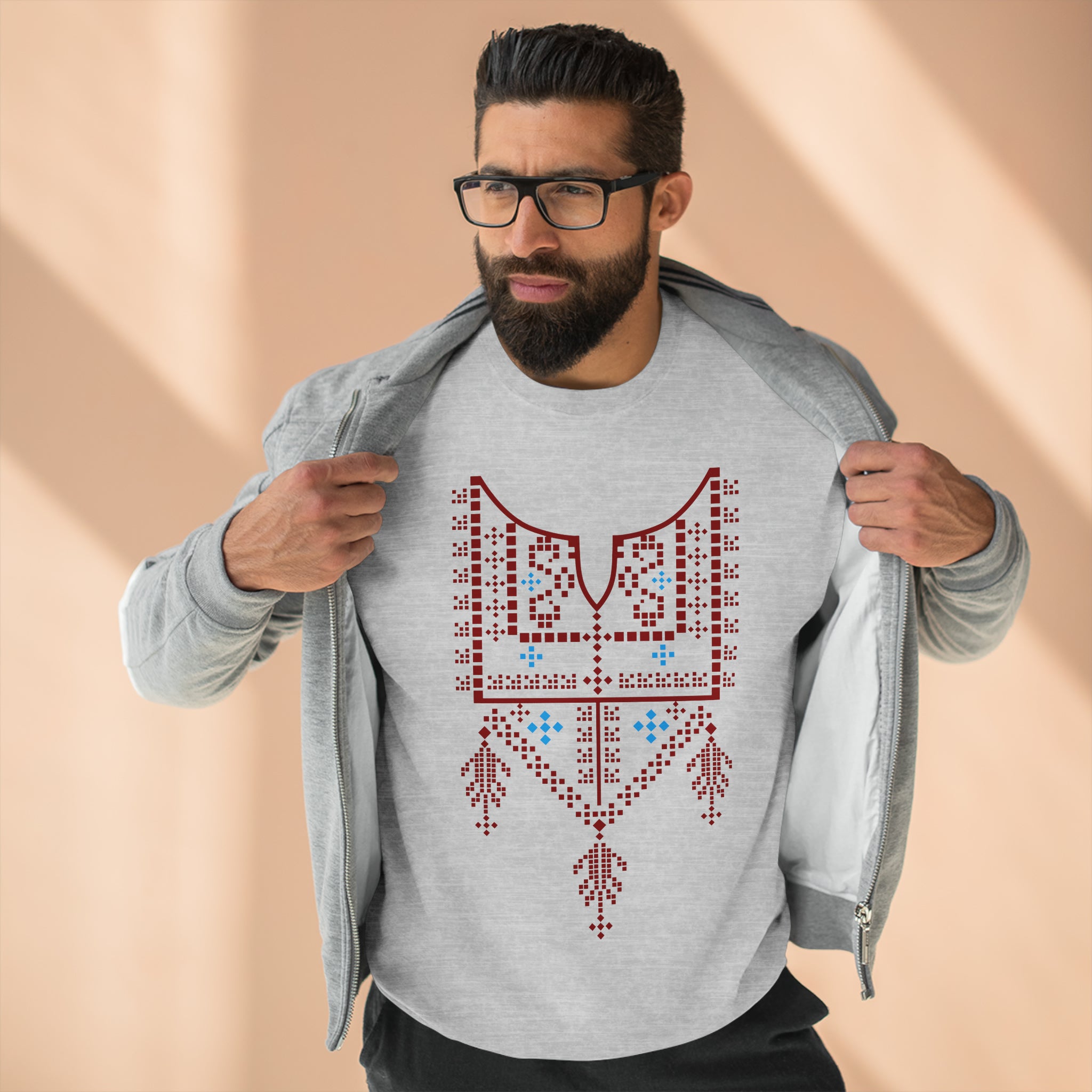 Palestinian Red Tatreez Unisex Premium Crewneck Sweatshirt